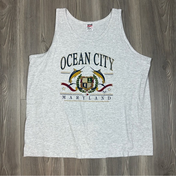 Ocean City Maryland Graphic Heather Gray Sleeveless Tank Top Beach Summer XL - Picture 1 of 5
